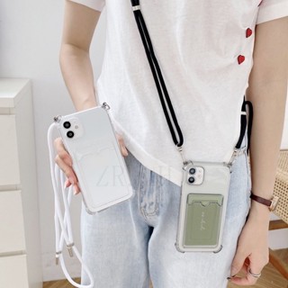 Slot De Cartão Transparente Com Capa De Cordão Transversal Compatível IPhone 14 Pro Max 13 12 11 XS XR SE 8 7 Plus 3 Celular