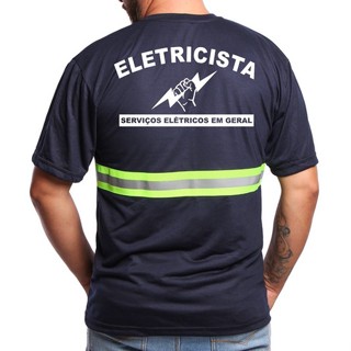 Camiseta Uniforme Eletricista Manga Curta Faixa Refletiva Pv