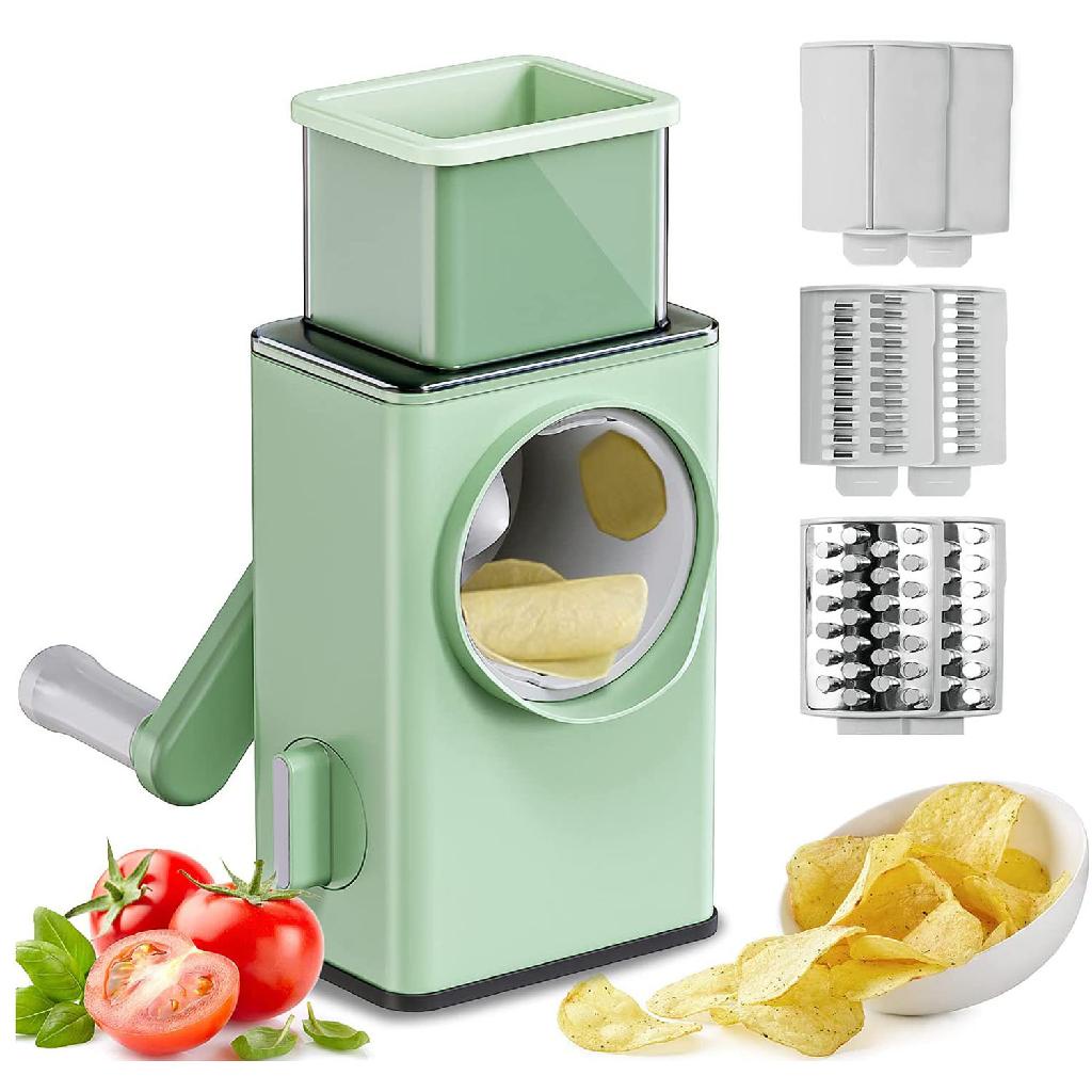 Ralador de Queijo Fatiador Legumes Cortador Manual Vegetais 3 em 1 Multiuso Cozinha Manivela Giratorio