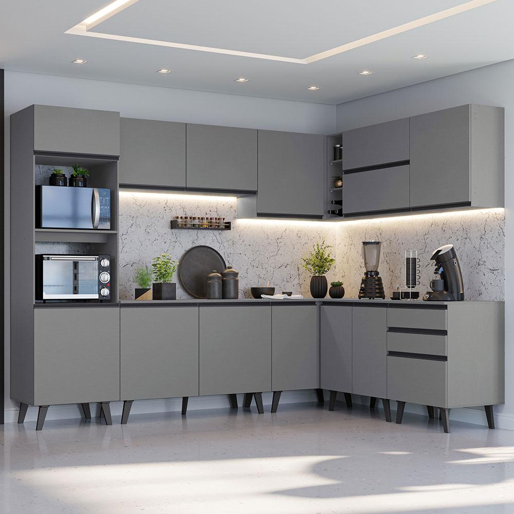 Armário de Cozinha Completa de Canto 465cm Cinza Nice Madesa 01 em Oferta na Shopee