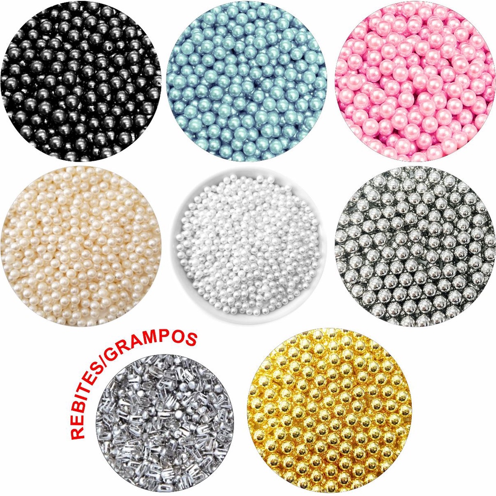 200 Perolas Abs inteira Sem Furo 8mm +200 Rebites Artesanato em Oferta na Shopee