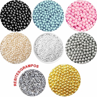200 Perolas Abs inteira Sem Furo 8mm +200 Rebites Artesanato em Oferta na Shopee