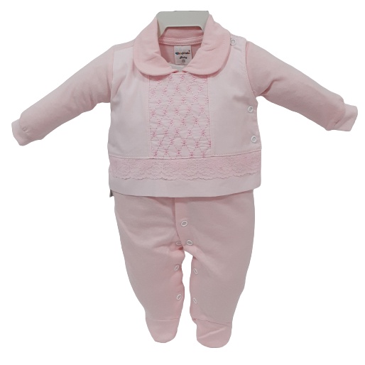 Macacão Longo Luxo Bebê Menina Chuquinha Baby Bordado 2836