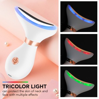 Massageador De Beleza Facial E Pescoço Multi-Função 3 Cores LED Terapia Foton Reduzir O Queixo Duplo Anti-Rugas Emagrecimento Instrumento Recarregável Cuidados Com A Pele