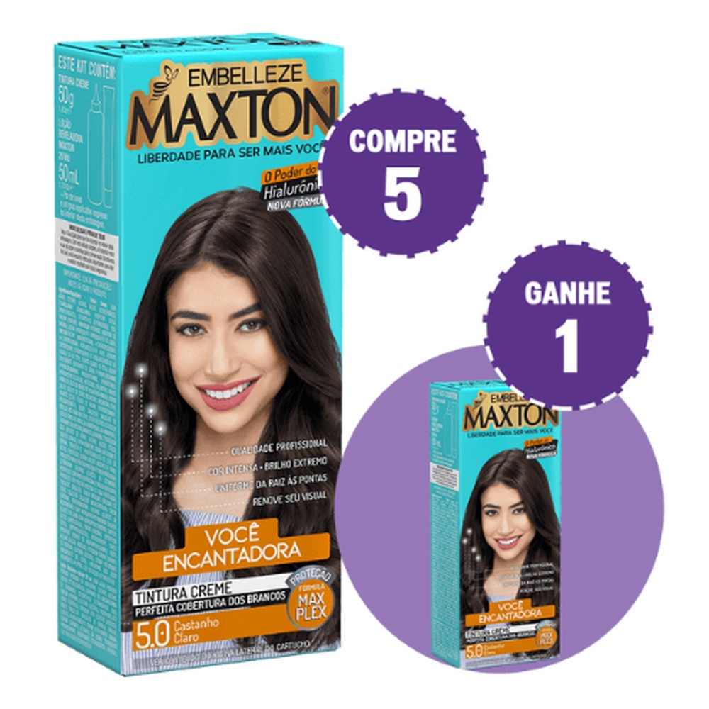 Kit Compre 5 Tinta de Cabelo Maxton Você Mais Encantadora Castanho Claro 5.0