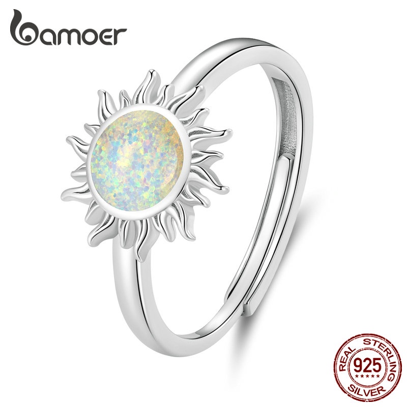 Bamoer 925 Prata Opala Abertura Do Sol Anel Moda Joalheria Para Mulheres BSR398