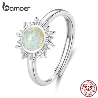 Bamoer 925 Prata Opala Abertura Do Sol Anel Moda Joalheria Para Mulheres BSR398