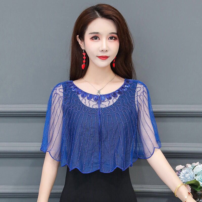 Xale Jaqueta Curta De Malha Feminina Moda Com Lantejoulas Capa Exterior Contas