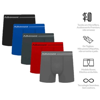 Kit 5 Cuecas Boxer Microfibra Lisa Sem Costura Altomax