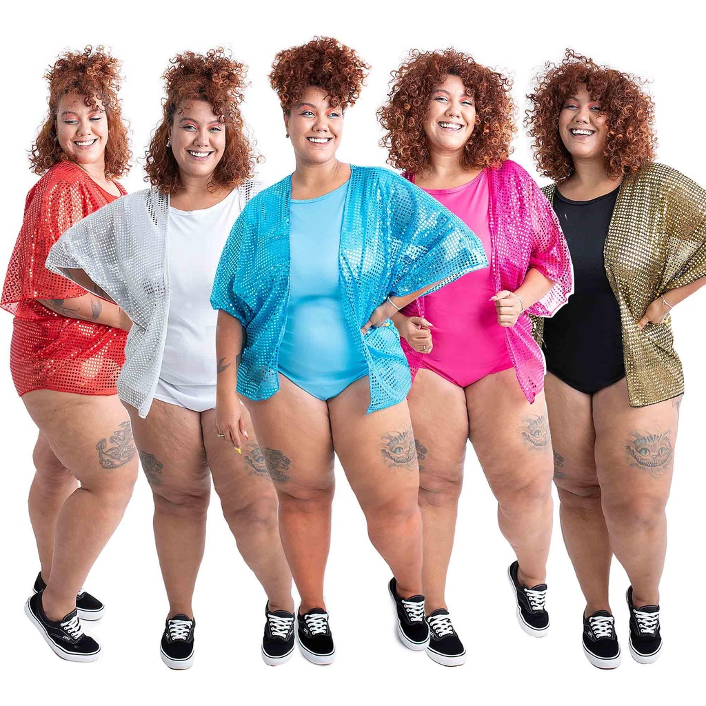 Fantasia Kimono Paetê Fantasia Carnaval Feminina Adulto Plus Size Com Body