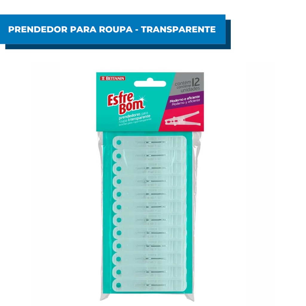 Prendedor Para Roupa Transparente Bettanin Pregador Reforçado Multiuso Grampo Casa Lavanderia