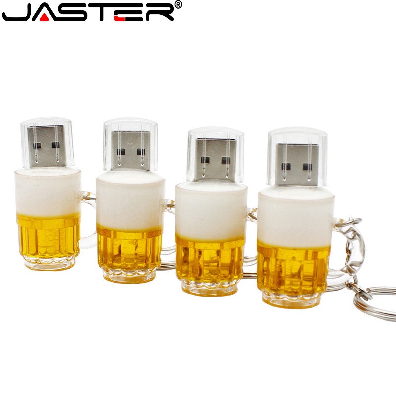 JASTER Beer Glass USB 2.0 Flash Drive 128GB Cartoon Pen Drives 64GB Chaveiro Grátis Pendrive 32GB Presente Criativo Memo