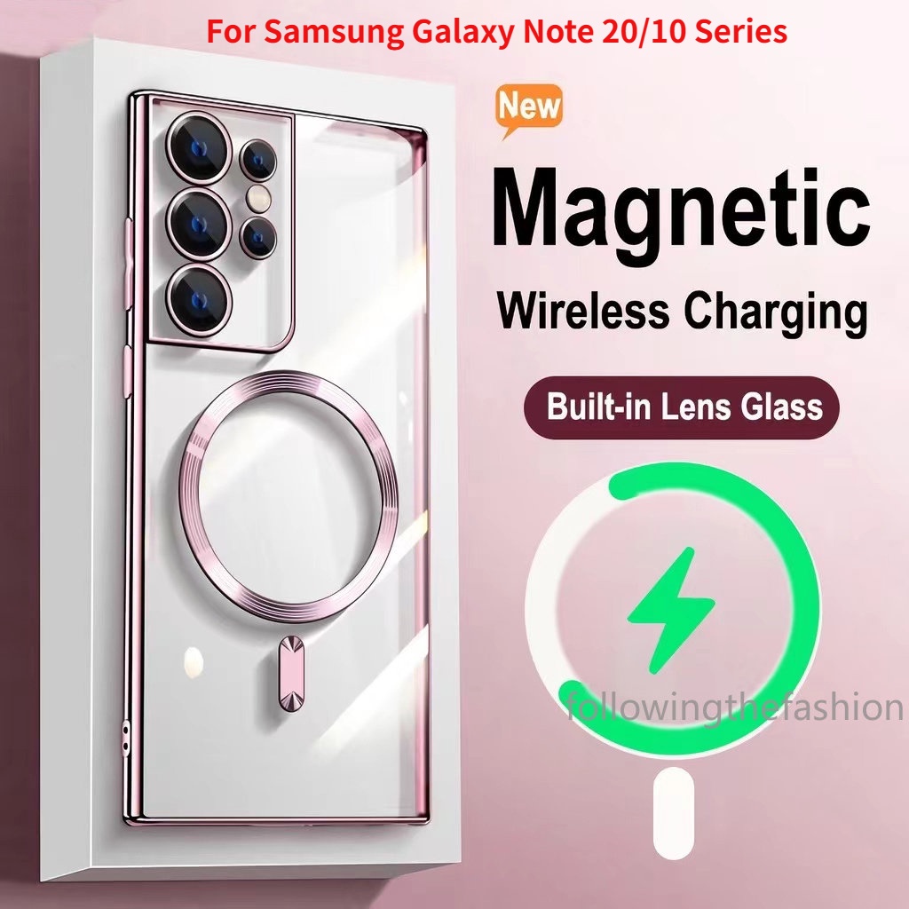 Para Samsung Galaxy Note 20 Ultra 5G 10 Plus + Capa Da Caixa Do Telefone Macia À Prova De Choque Luxo Magsafe Magnético Sem Fio Carregamento Lente De Proteção Câmera De Silicone Transparente case