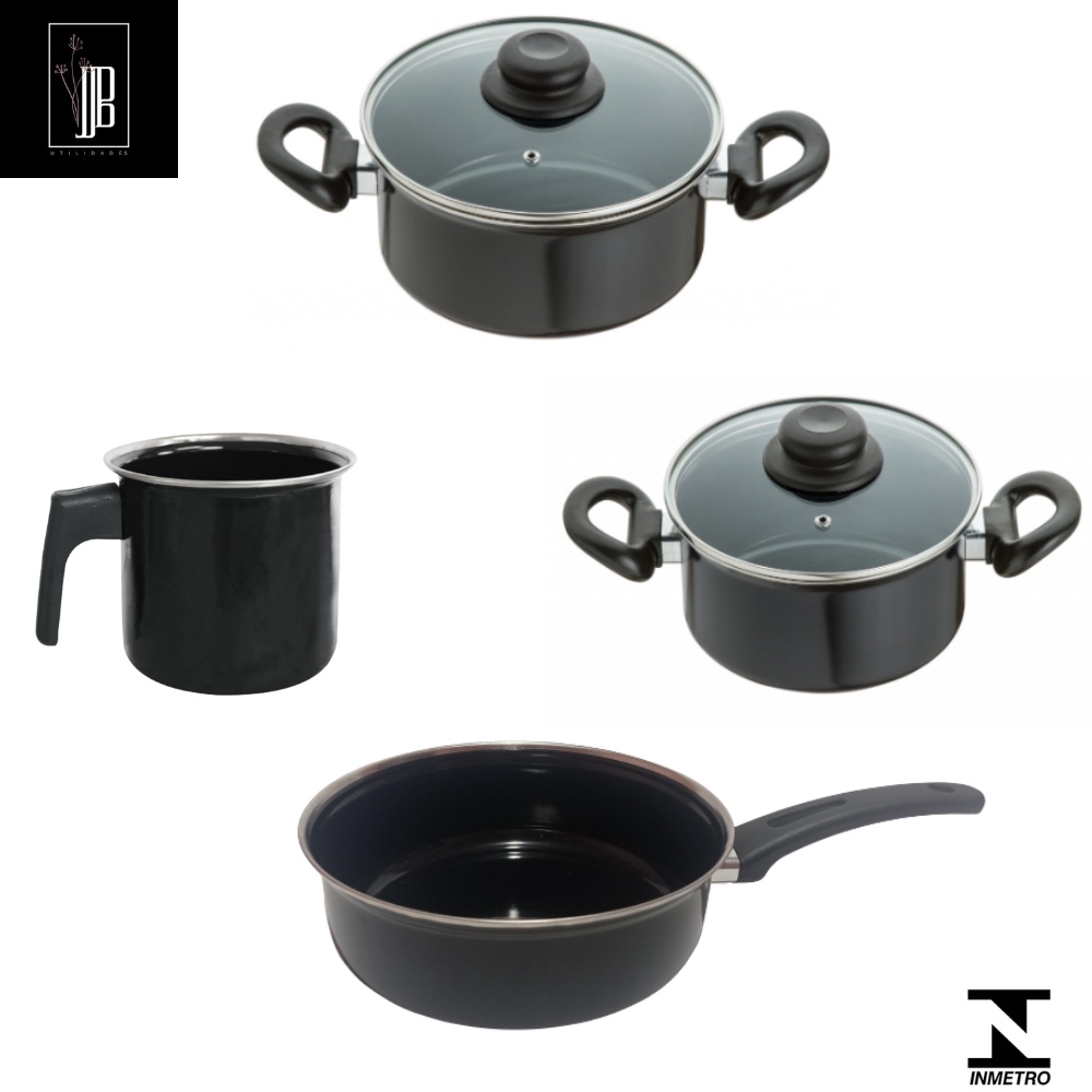 Jogo Caçarolas 4 peças Preto Indução Cooktop Elétrico á gás