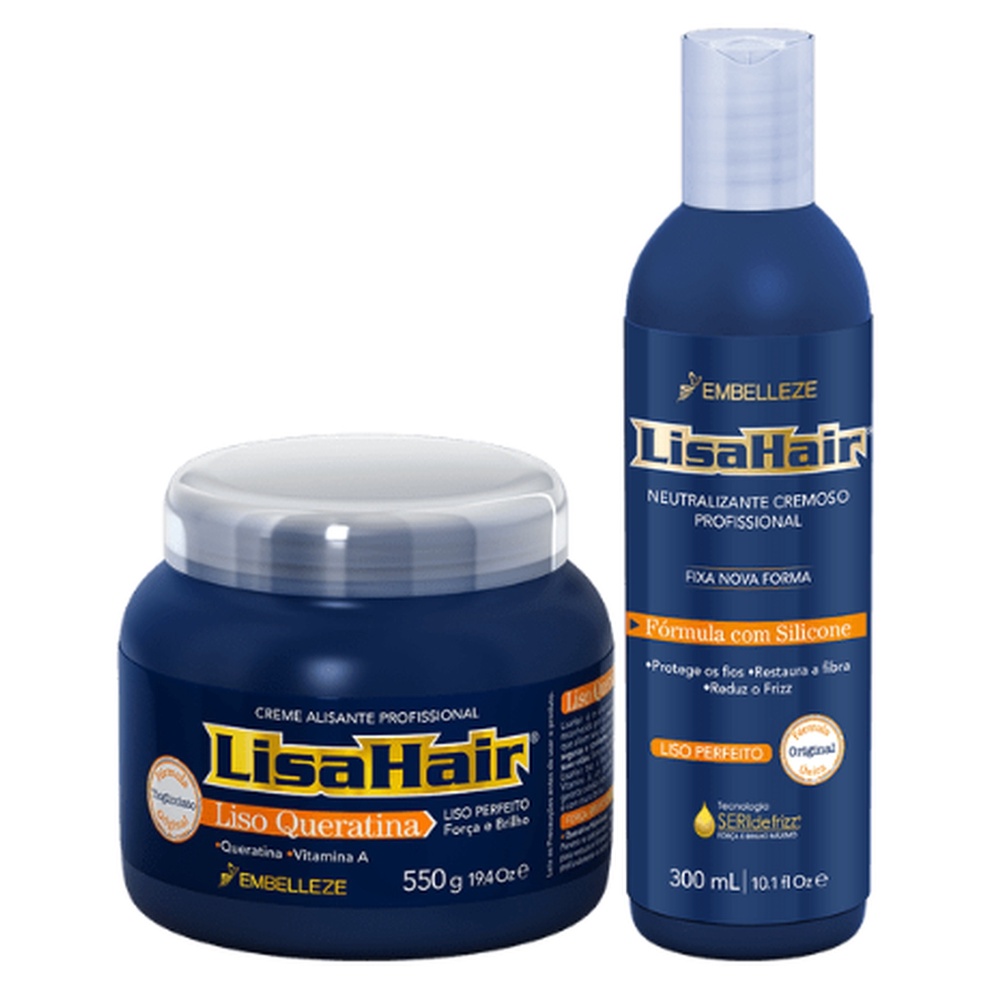 KIT LISAHAIR CREME ALISANTE LISO QUERATINA + NEUTRALIZANTE em Oferta na Shopee