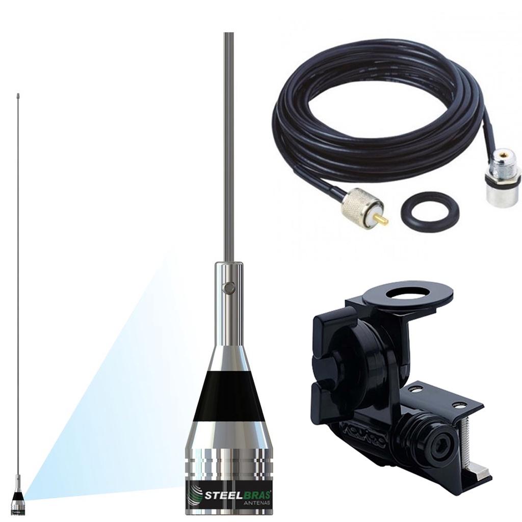Antena Móvel Vhf 1/4 108-900mhz 100w 71cm Aviação Ap8186 Suporte Bi-articulado Calha Cabo 5,5m