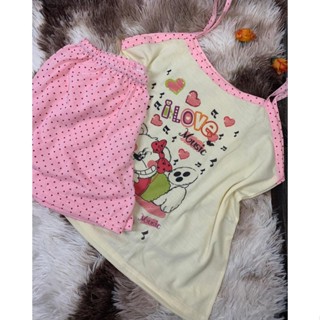 Baby Doll Malha Estampado Delicado Short e Camiseta