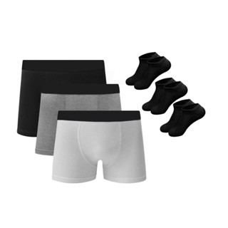 Kit 5 Cuecas Boxer Algodão c/ Poliéster C5 + 3 Pares de Meias