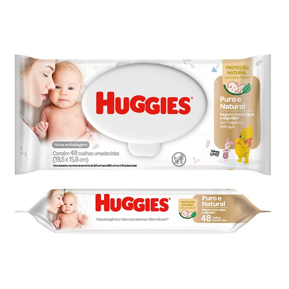 Lenço Umedecido Huggies Puro e Natural - 48 unidades