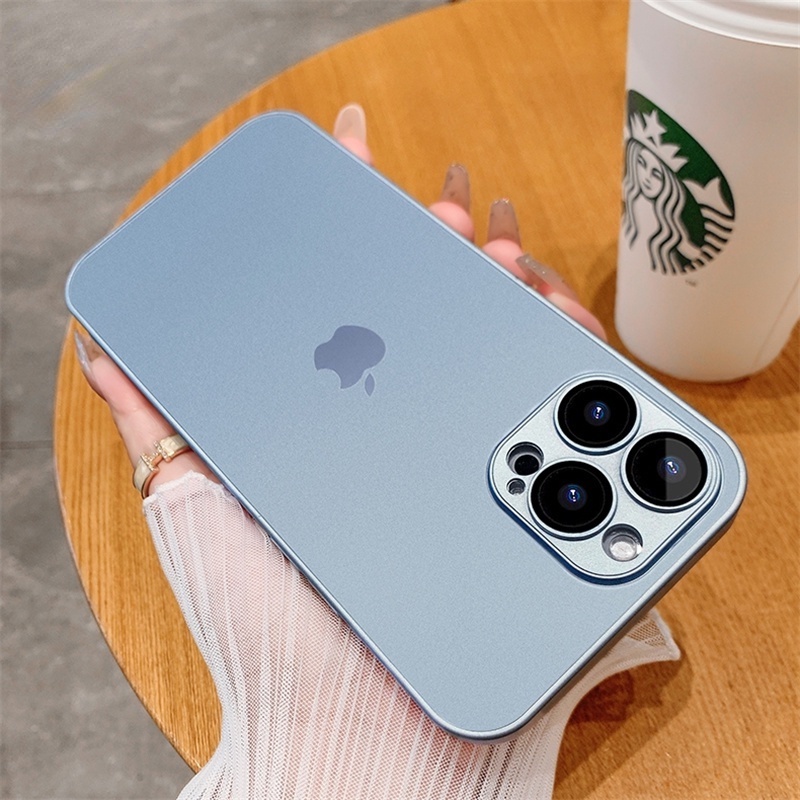 AG Silicone Matte Glass Case For iPhone 14 13 12 11 Pro Max , Frosted Phone With Integrated lens Film