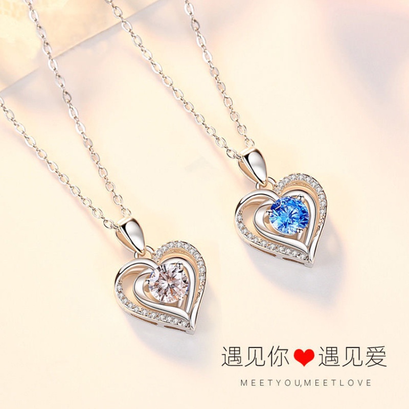 Colar Ocean Heart Necklace Fêmea Coreana Versão Simples Temperamento Pingente em Forma de Coração Casal de Namorados Fábrica de Colares de Presentes Venda Direta