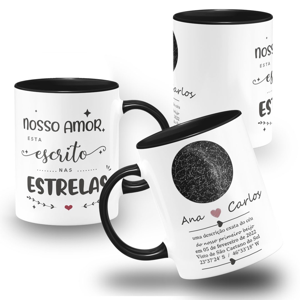 Caneca Mapa das Estrelas Casal Personalizada Namorados com Nome e Data 8 Variações a sua escolha