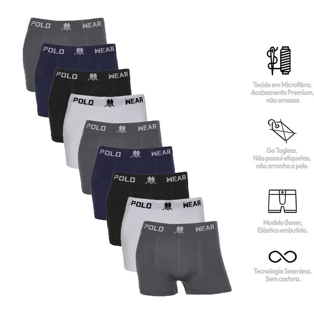 Kit C/ 9 Cuecas Boxer Polo Wear Lisa Microfibra em Oferta na Shopee