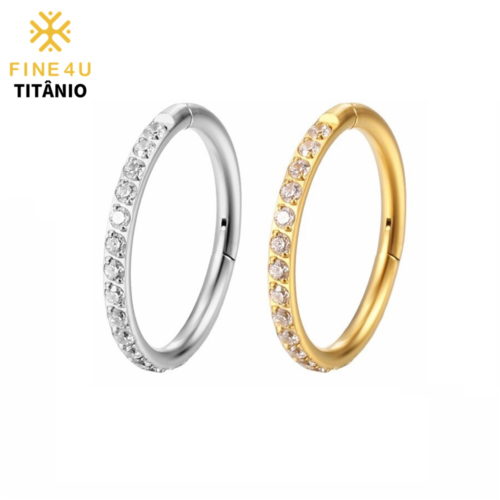 FINE4U Piercing Titânio Argola Click Cravejada 6-12mm Orelha Nariz Helix Conch Tragus Cartilagem em Oferta na Shopee
