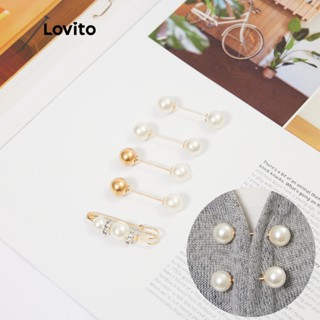 Lovito Broches Casual Liso Metal Pearls de 5 Pçs Pode Ajustar Gola ou Cintura L233L167 (Ouro)