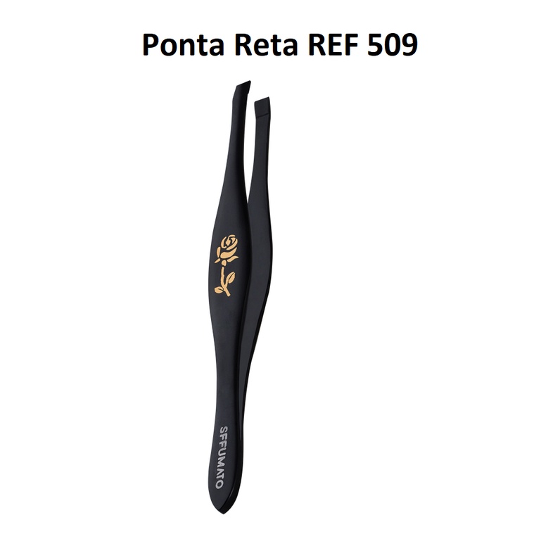 Pinça Profissional De Sobrancelhas Sffumato Preta PONTA RETA Aço Inoxidável Ref 509