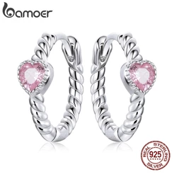 Brincos De Prata 925 Bamoer Em Formato De Coração Com Zircônia Rosa Joias Da Moda Para Mulheres E Meninas Presente SCE10