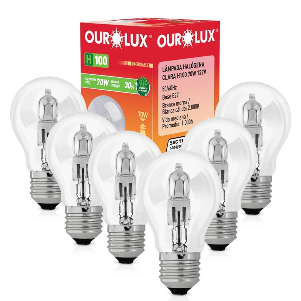 Kit 6 Lampadas Eco Halogena Clara H100 70W 127V E27 2800K em Oferta na Shopee