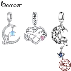 Bamoer 925 Pingente De Prata Série Gato Lua Pendurada Acessórios De Moda Pulseira SCC1140