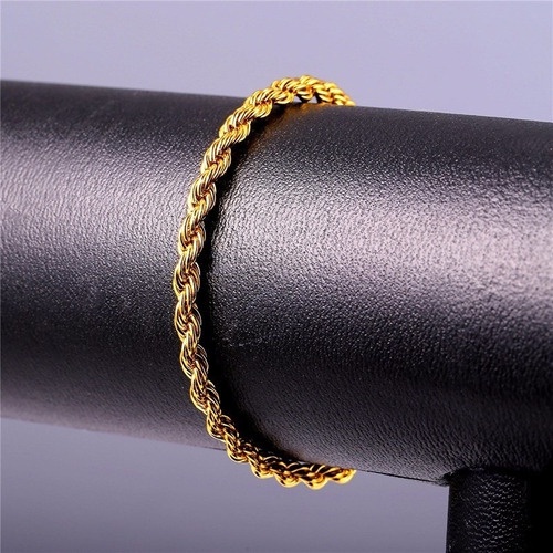 Pulseira Unissex Torcida 4mm Largura  Banhada Ouro