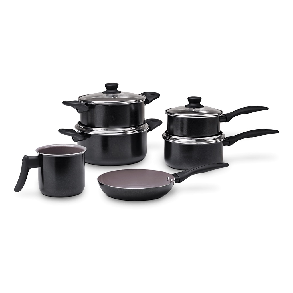 Jogo De Panelas Brinox Tulip Antiaderente 6 Peças Preto - Home & Living