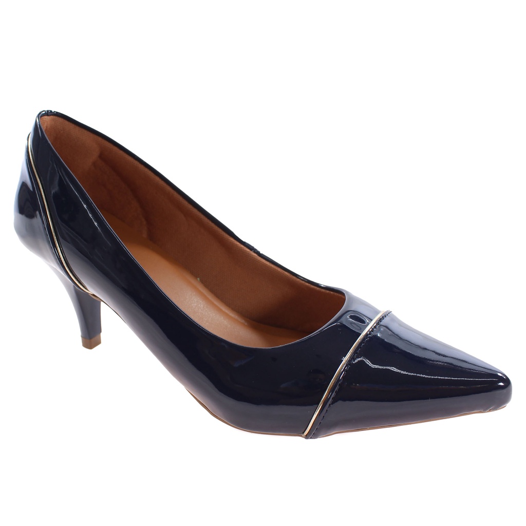 Detalhes do Scarpin feminino salto baixo verniz marinho valle shoes