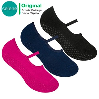 Kit com 3 Meias Sapatilha Algodão Antiderrapante Feminina Selene