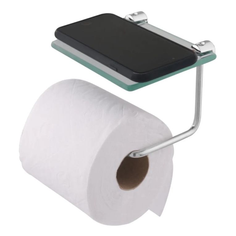 Porta Papel Higienico Suporte Com Prateleira De Vidro Para Celular  Banheiro
