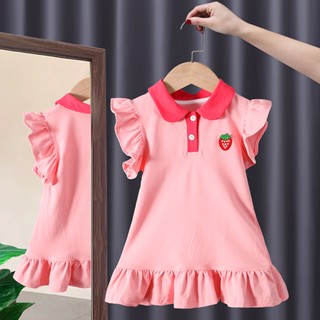 Vestido De Bebê Meninas Verão Rosa Fofo Elegante Princesa Festa De Aniversário Estilo POLO Roupas De 1-6 Anos