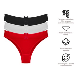Kit com 3 Calcinhas Lingerie Tanga de Microfibra