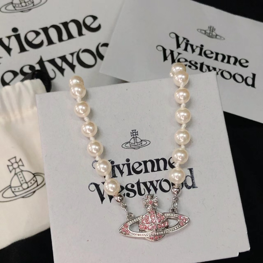 Vivienne Westwood Pink Diamond Saturn Pearl Necklace/Classic