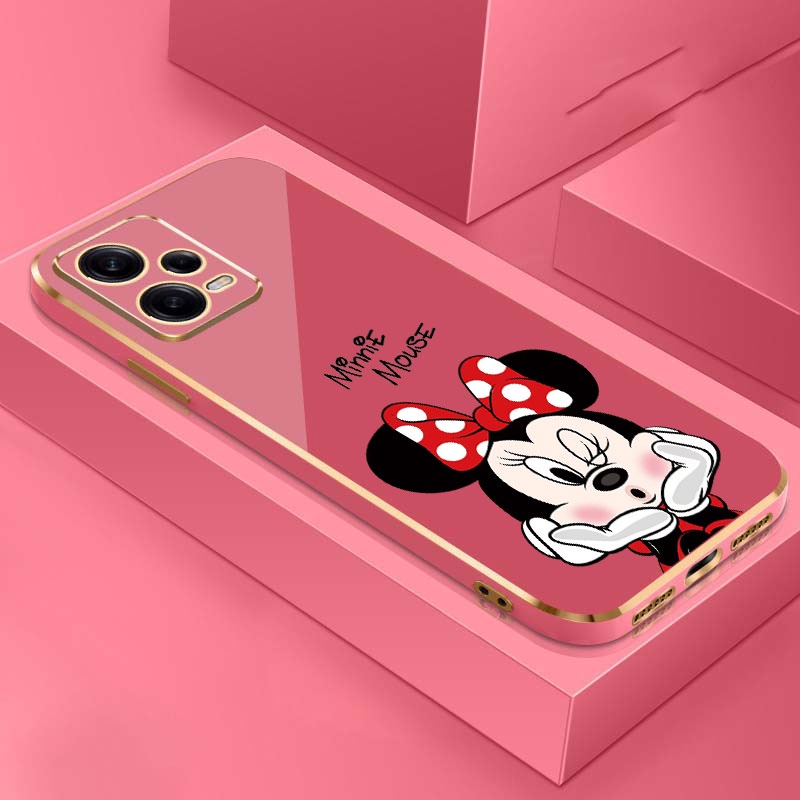 Xiaomi POCO X5 Pro X4 5G X5Pro Luxo Minnie Mouse Borracha Capa De Celular Revestimento Brilhante À Prova De Choque Com Alça De Anel