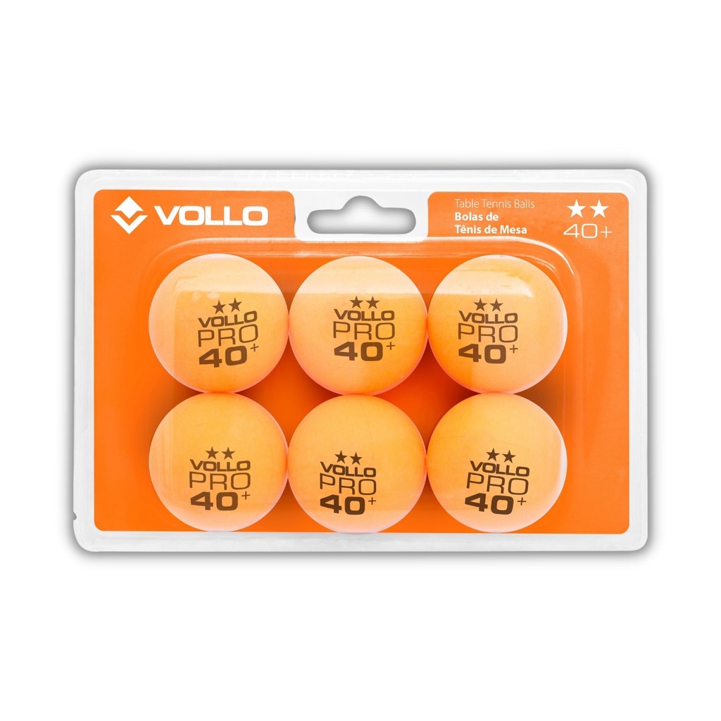 Bola Tenis de Mesa Bolinha de Ping Pong 2 Estrelas Laranja Vollo - Kit com 6 unidades VT611-2