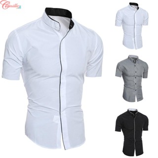 Botão De Negócios De Colarinho De Homem Manga Curta Casual Camiseta Slim Tops Vestidos