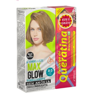 Kit Tonalizante Vegano MaxGlow Louro Claro Deslumbrante 8.0 + Novex Recarga Queratina Brasileira