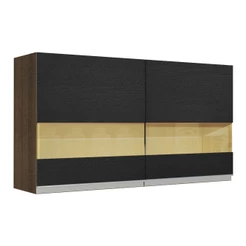 Armário de Cozinha Aéreo 120 cm 2 Portas com Vidro Rustic/Preto Glamy Madesa