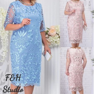 2 Cores L-5XL Vestido De Renda Feminina Tamanho Grande Gola Redonda Plus Size Festa 3256