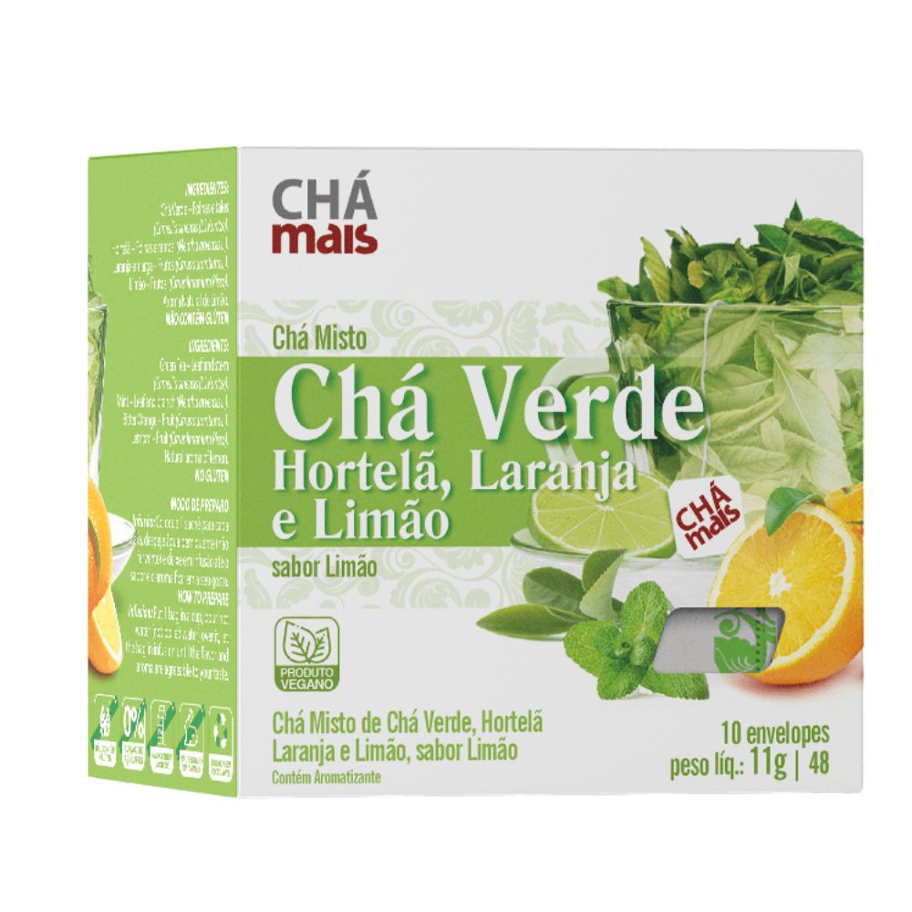 Chá Misto de Chá Verde, Hortelã, Laranja e Limão 10 sachês - Chá Mais em Oferta na Shopee