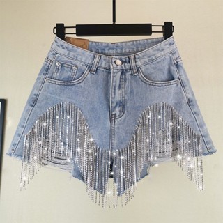 Short Feminino jeans Com Franja 2023 New sexy Cintura Alta No Verão