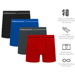 Kit 4 Cuecas Boxer Microfibra Lisa Sem Costura Altomax